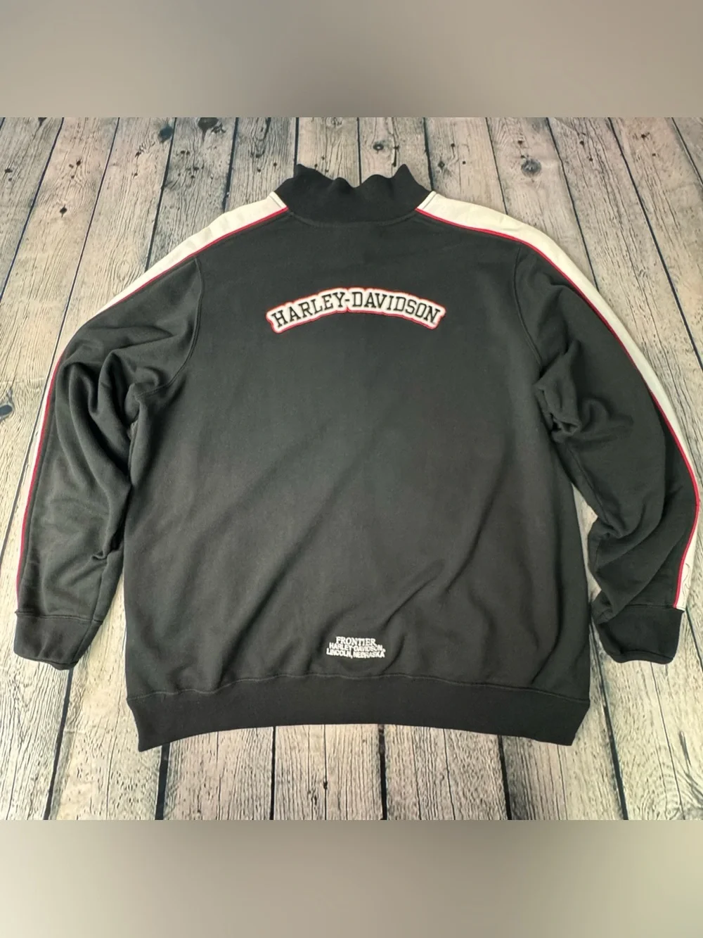 Harley-Davidson Black Track Zip Sweater with White Sleeves and Red Piping - Picture 3 of 13